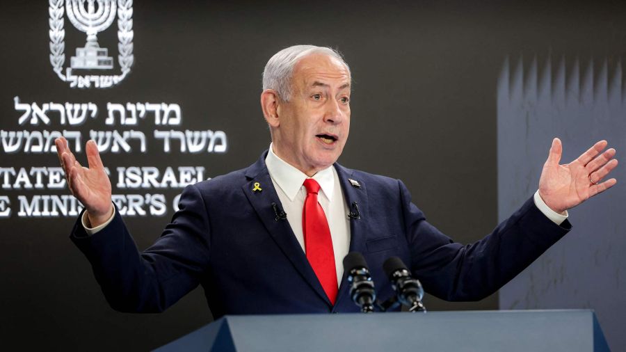 Photogallery Israeli Prime Minister Benjamin Netanyahu offers a press conference in his office in Jerusalem