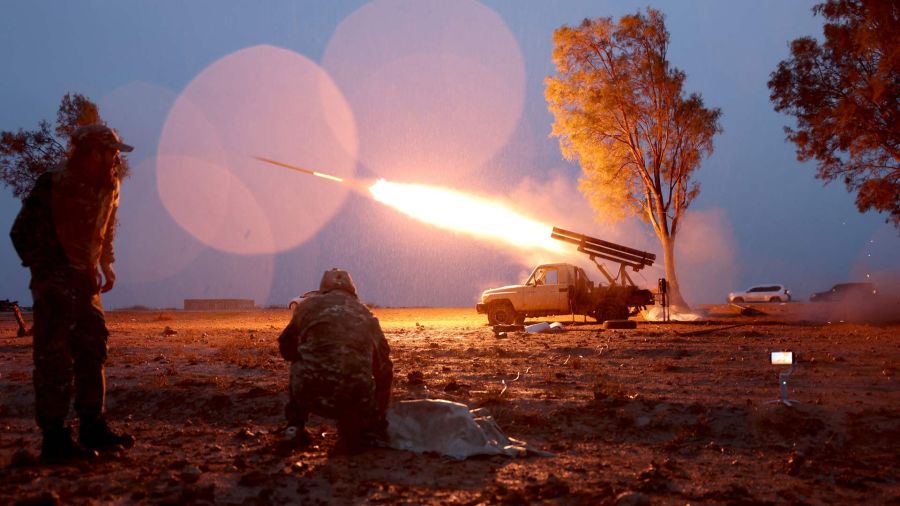 Photogallery Syrian government forces launch a rocket against Kurdish forces near Dibsi Faraj, in the northern area of Tabqa, Raqa province. The Syrian army took control of large areas of northern Syria