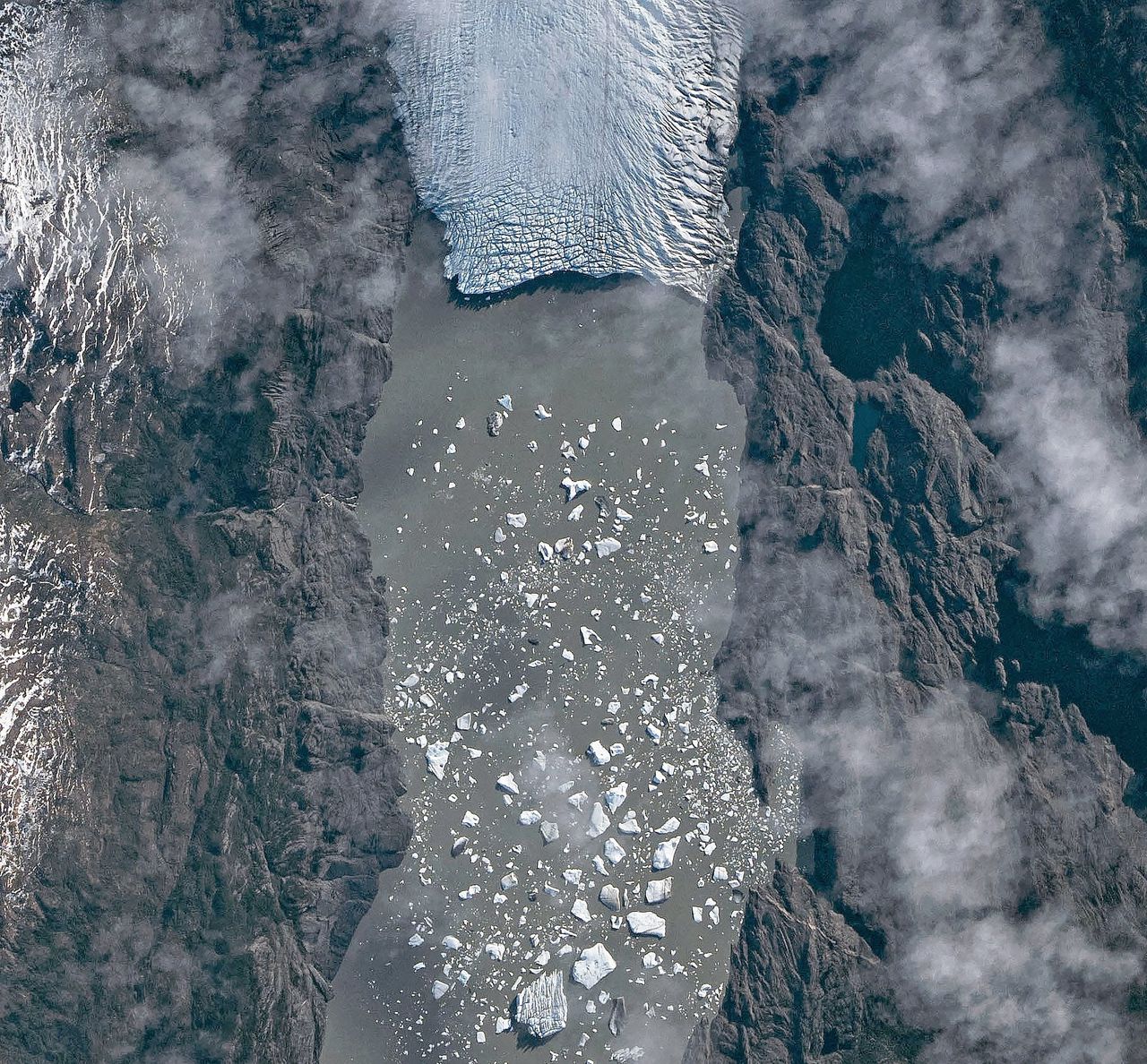 A glacial lake filled with ice cubes