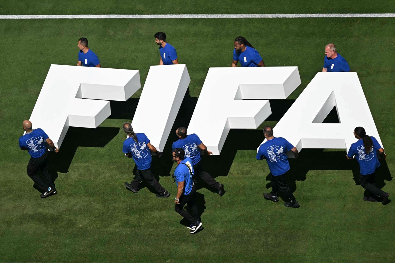 Activists protest against cooperation between FIFA and oil giant Aramco