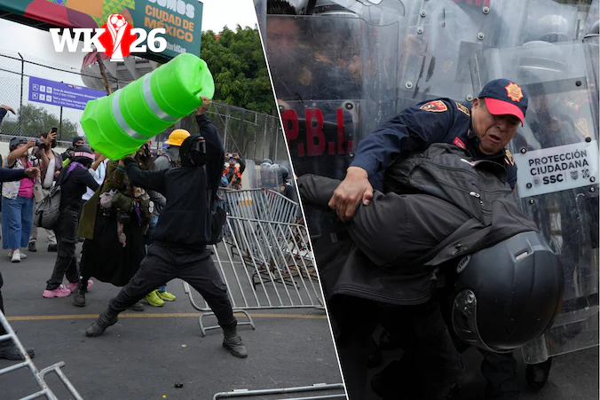 Chaos outside World Cup stadium in Mexico: images show demonstrators pelting police with Molotov cocktails and stones | Sport