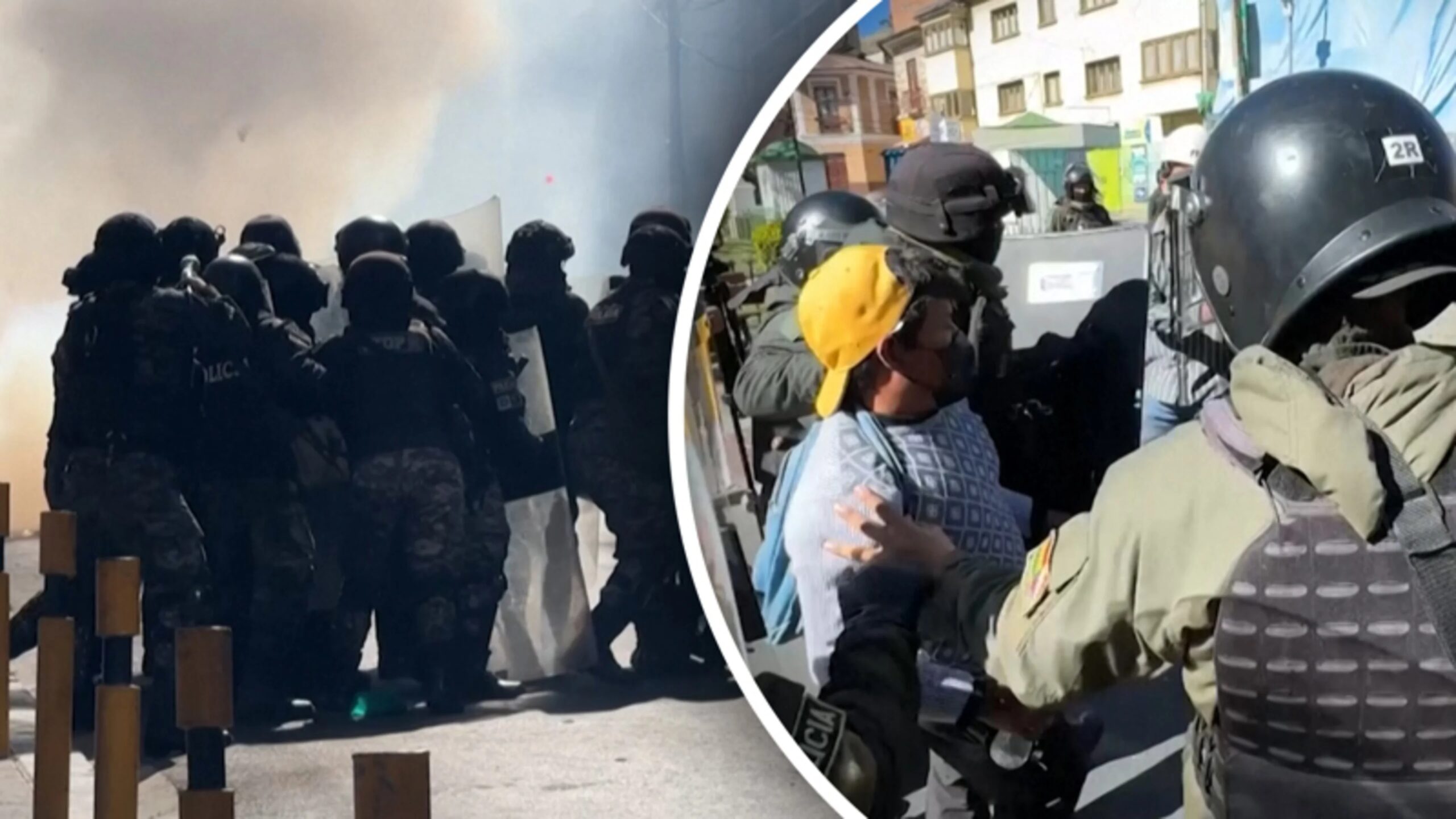 Confrontations between farmers and police in Bolivia: tear gas during protests against the government