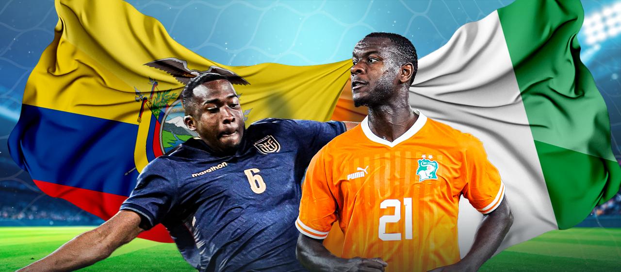 Ecuador's Willian Pacho (l.) and Evan Ndicka from Ivory Coast