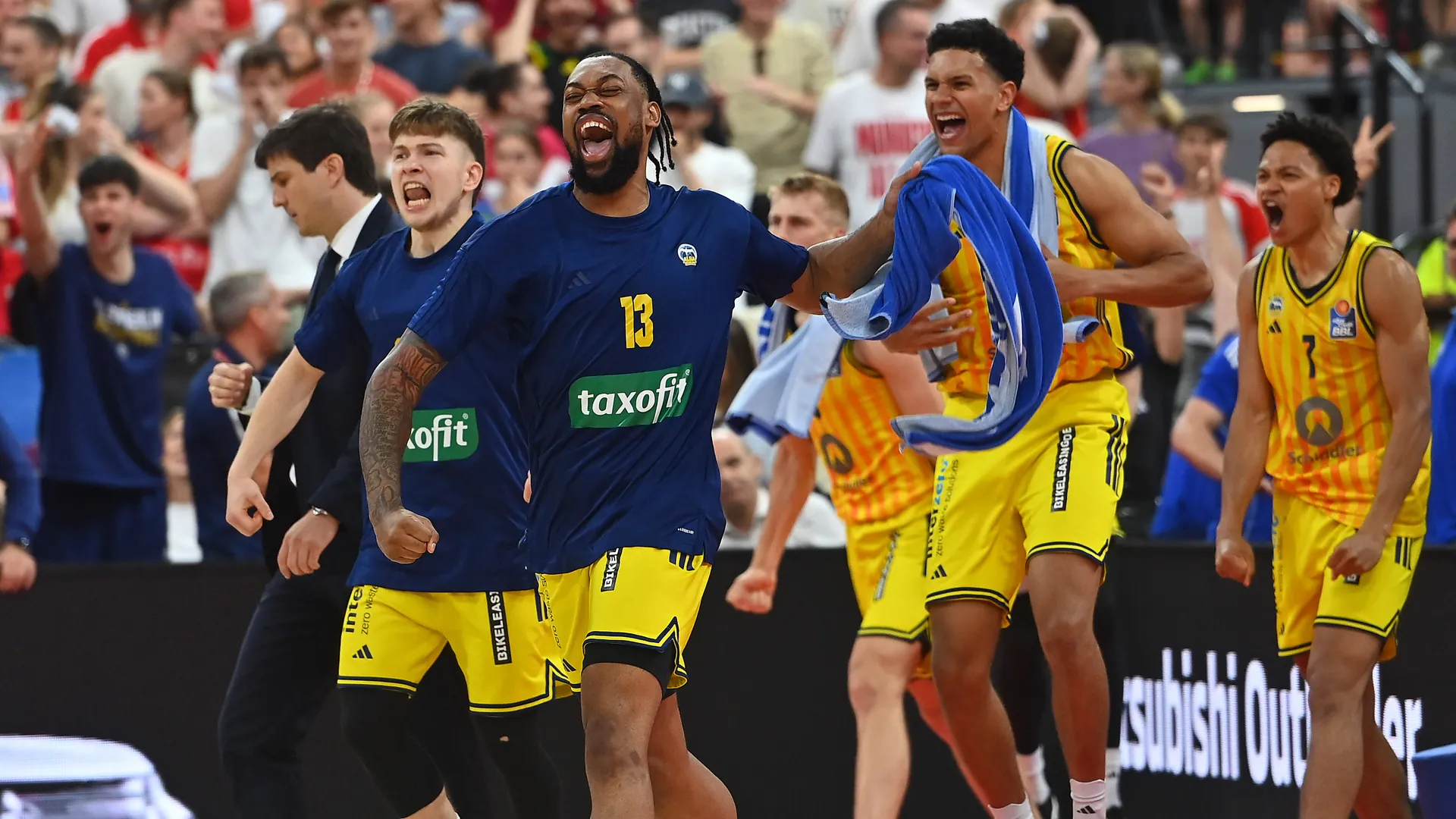 Overjoyed: The Alba Berlin players are celebrating. Overjoyed: The Alba Berlin players are celebrating.