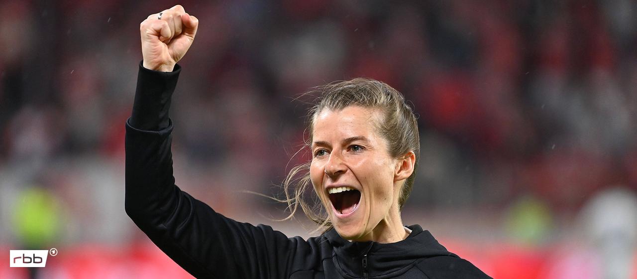 Marie-Louise Eta celebrates as Union Berlin coach. (Photo: IMAGO / Sven Simon)