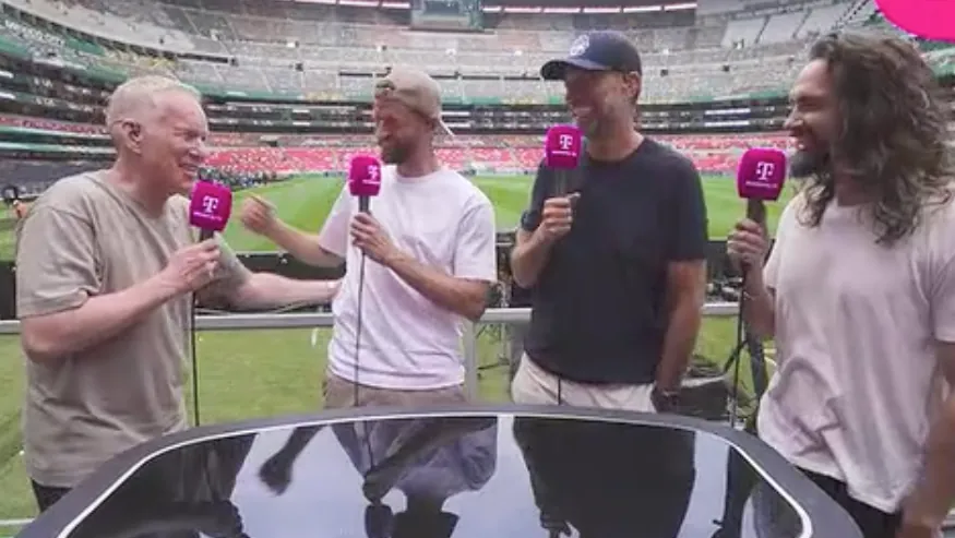 German moderators in the Aztec Stadium in Mexico City.