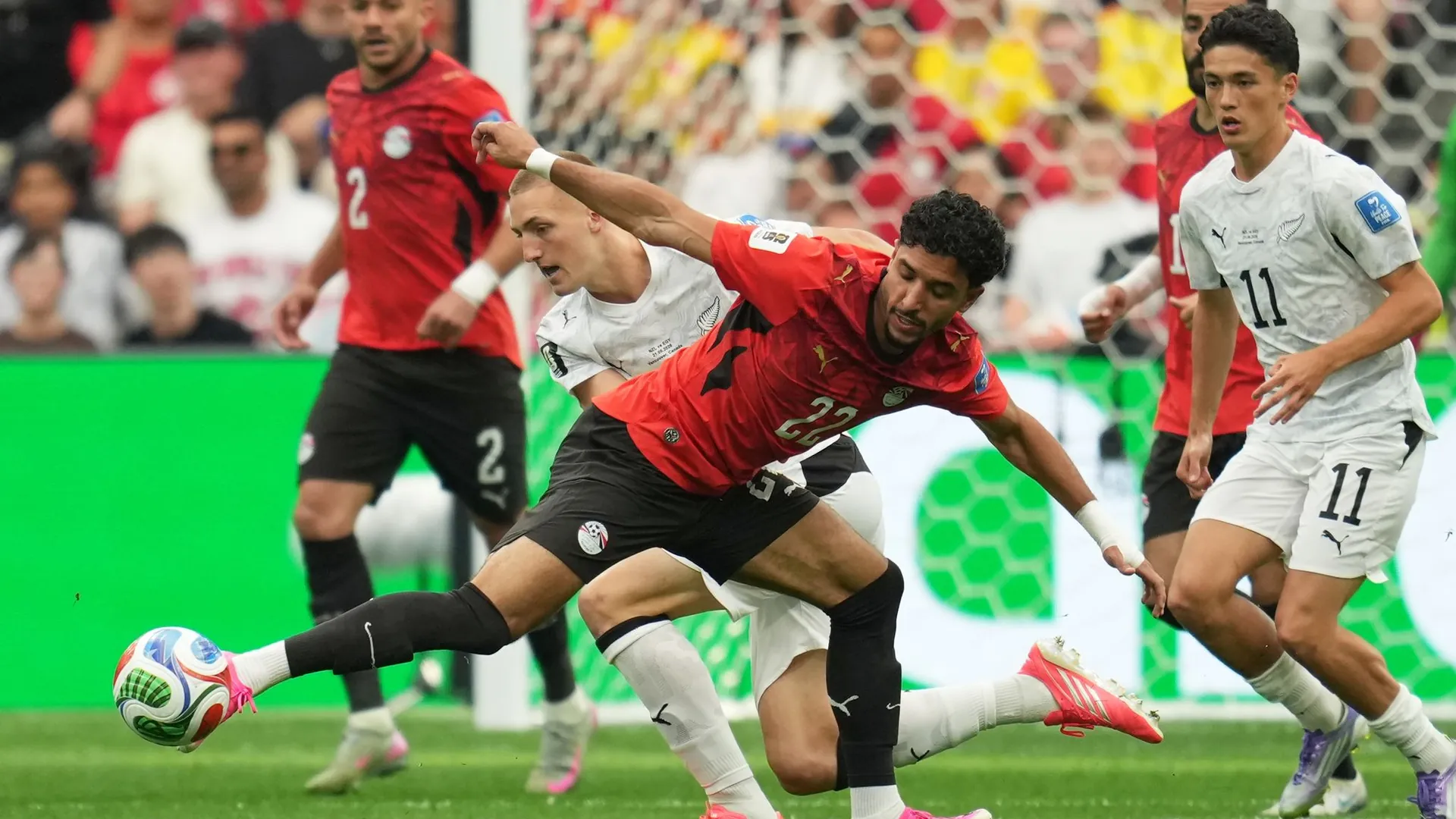 Former Frankfurt player Omar Marmoush was well defended.