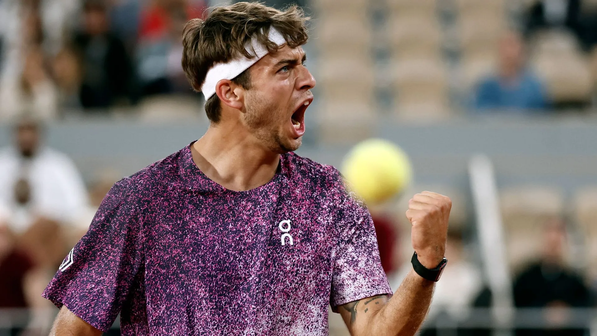Excited: Fabio Cobolli in the match against Félix Auger-Aliassime.