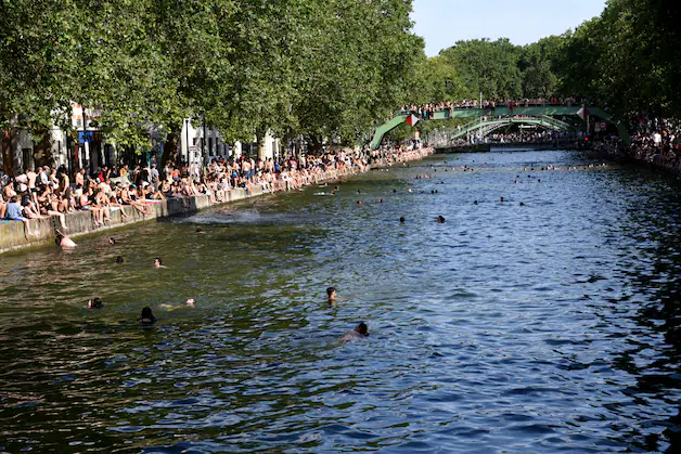 Canal Saint-Martin, amid a heat wave in Paris.