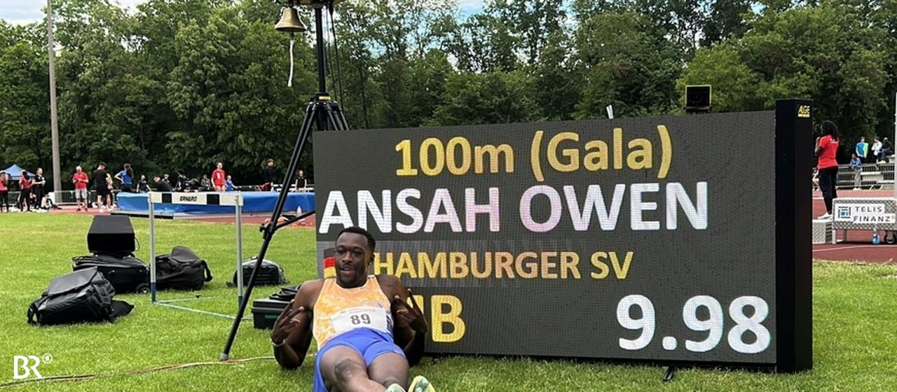 At the track and field meet "Sparkasse Gala" In Regensburg, sprinter Owen Ansah broke the German record over 100 meters. Ansah, who starts for Hamburger SV, crossed the finish line after 9.98 seconds. In doing so, he beat his own German record by a hundredth of a second.