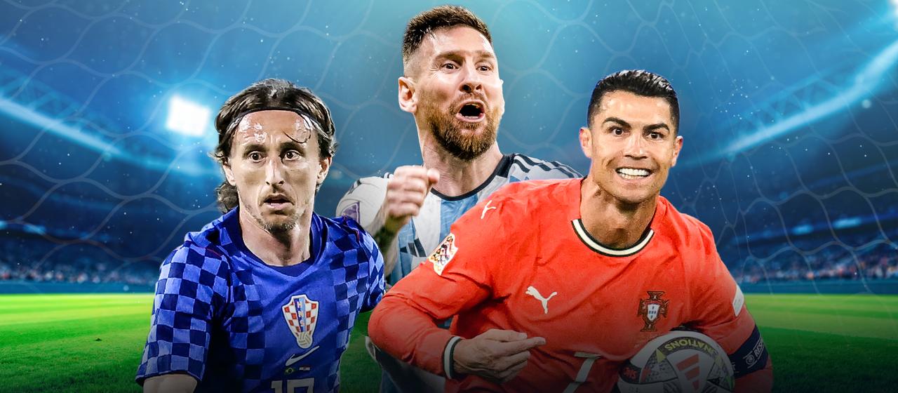 Graphic with Luka Modric (l.), Lionel Messi (m.) and Cristiano Ronaldo (r.)