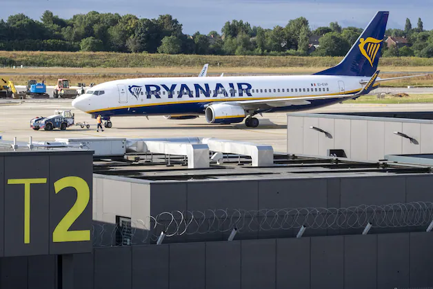 Archive image. A Ryanair plane at Charleroi airport.