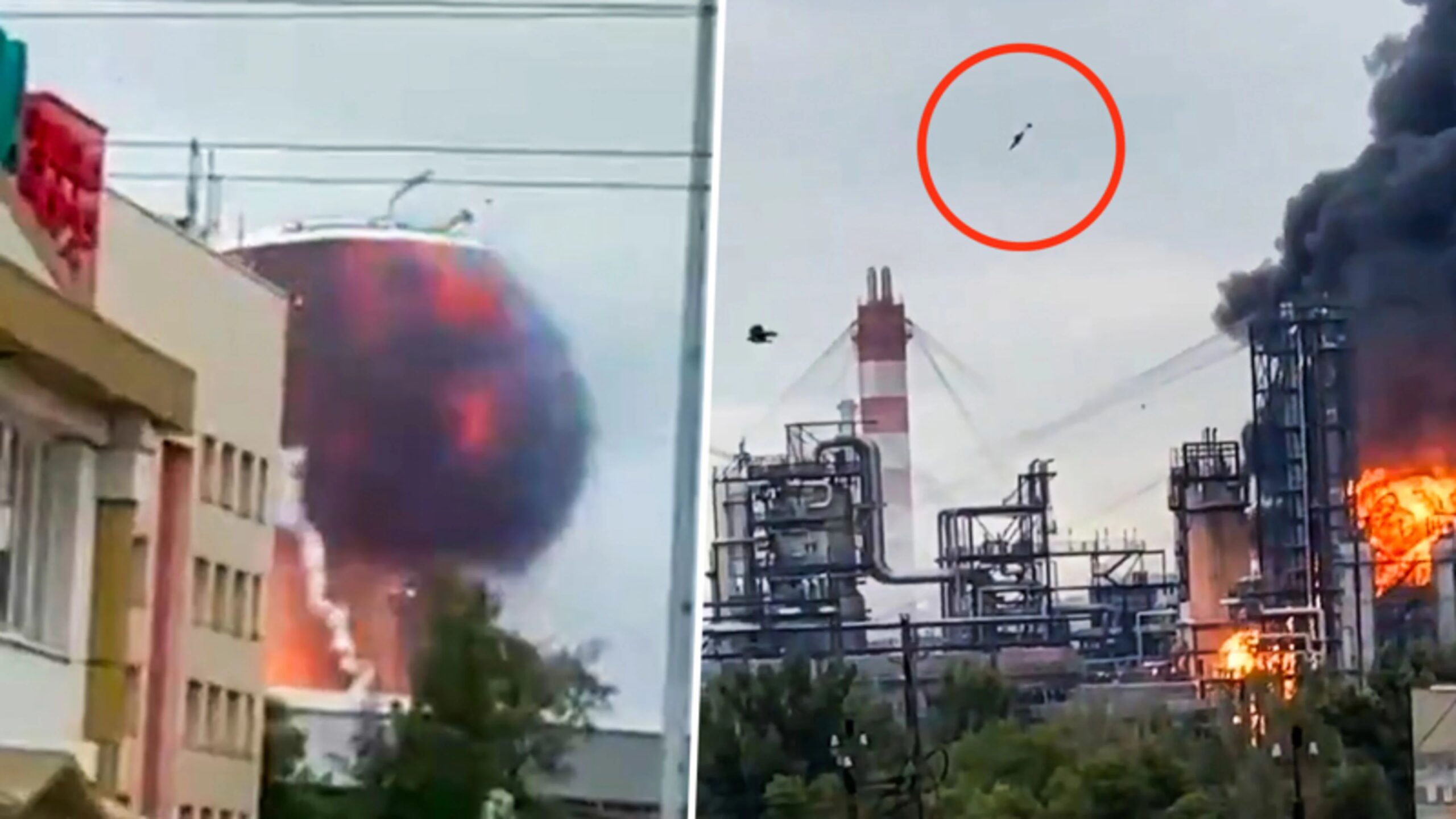 Moscow oil refinery hit again: oil tank lid flies tens of meters into the air
