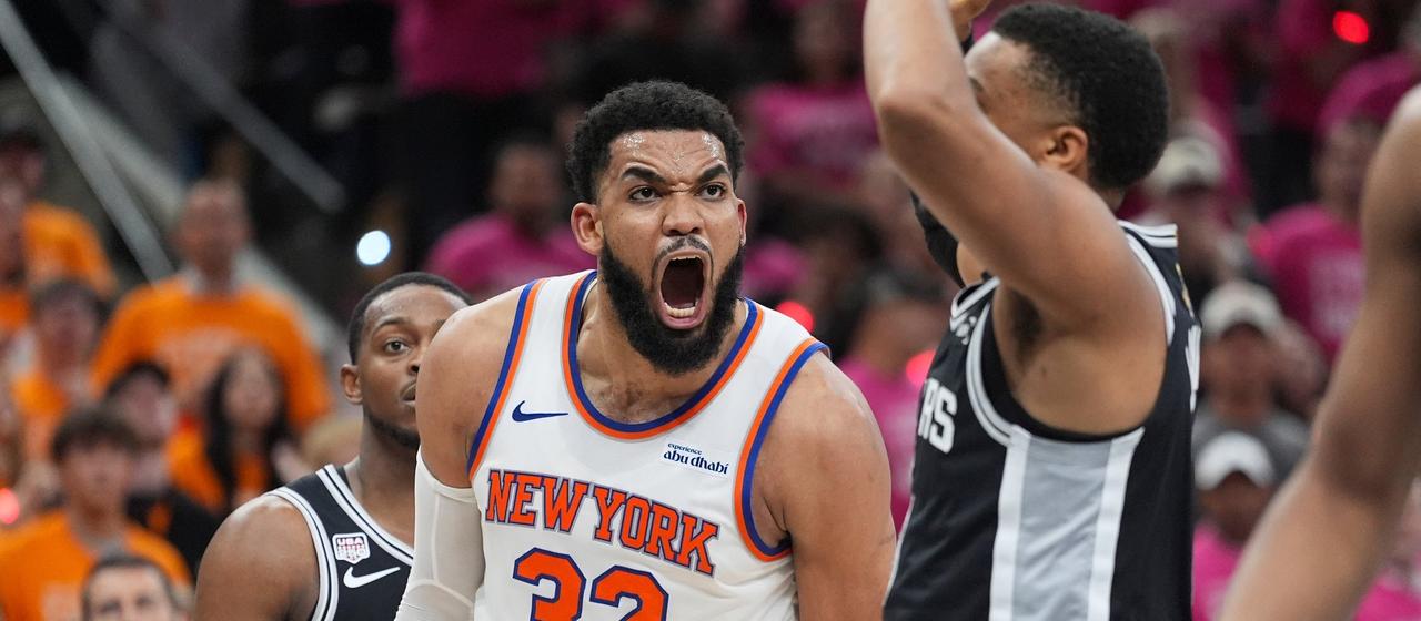 Karl-Anthony Towns (No. 32), center of the New York Knicks