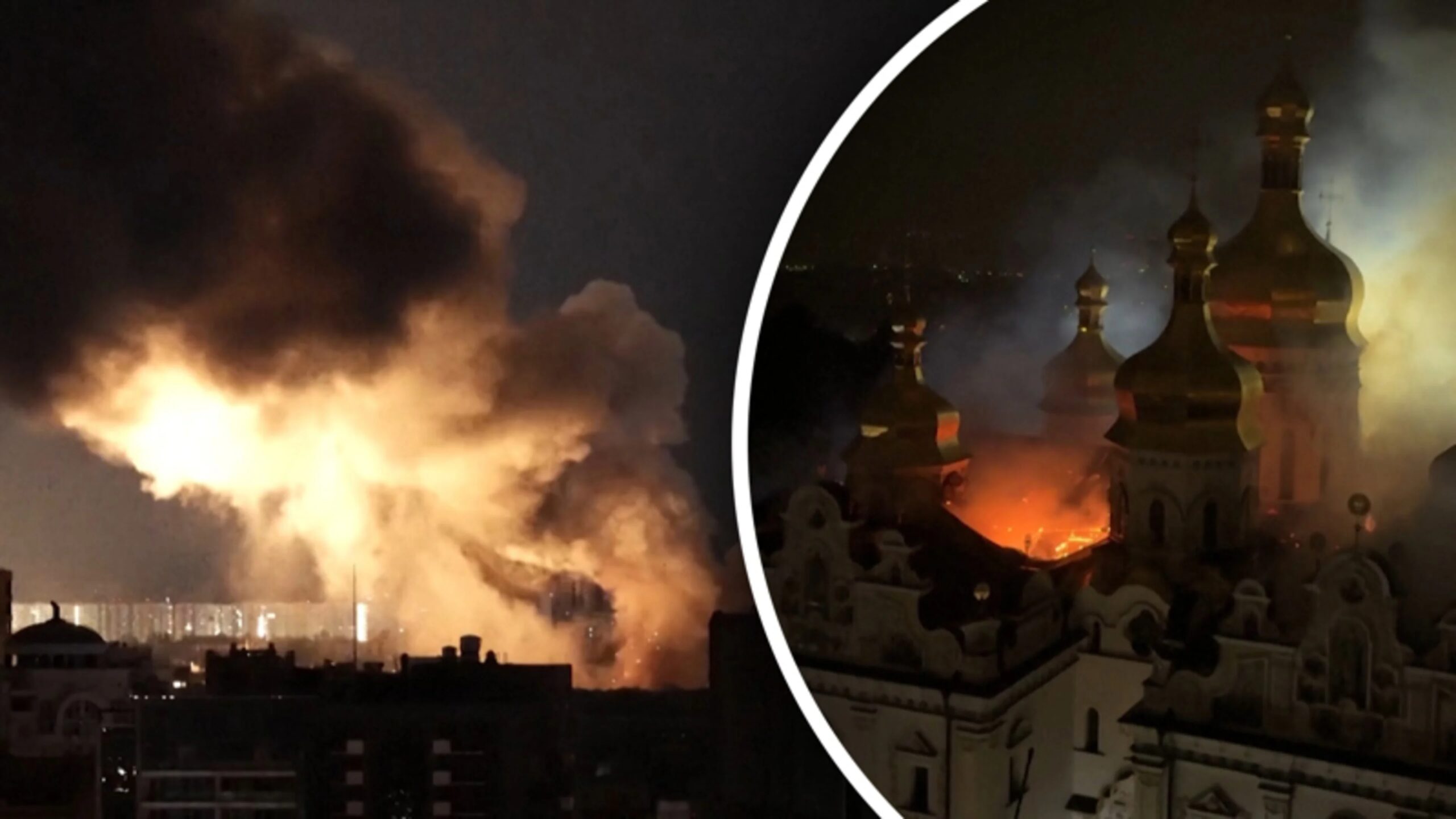 Nine dead and historic monastery on fire after Russian bombing of Kiev