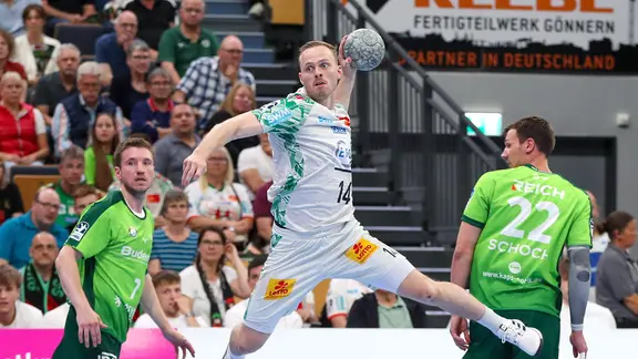 Omar Ingi Magnusson from SC Magdeburg during the jump shot.