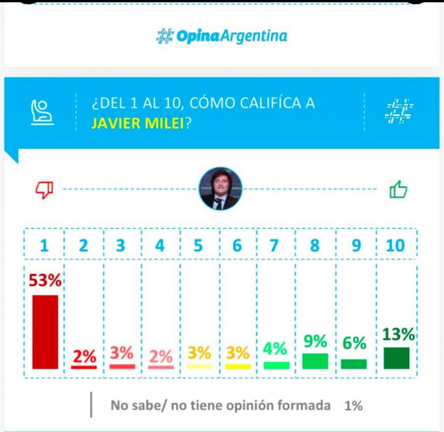 Survey: 53 percent give the Milei government a 1