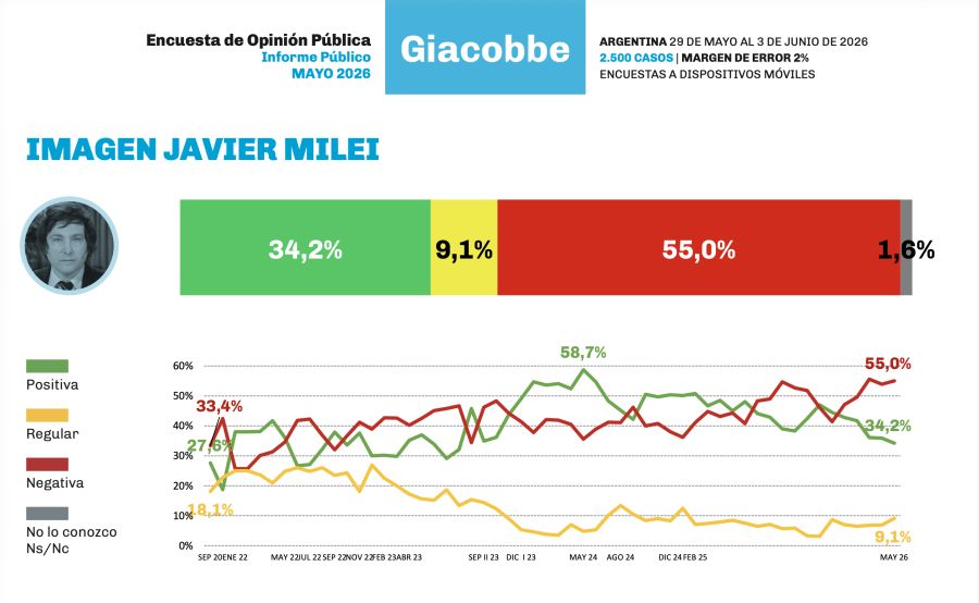 Survey: Milei’s negative image rises to 55 percent