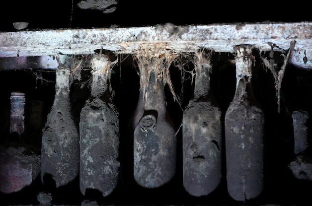 Dusty wine bottles. 
