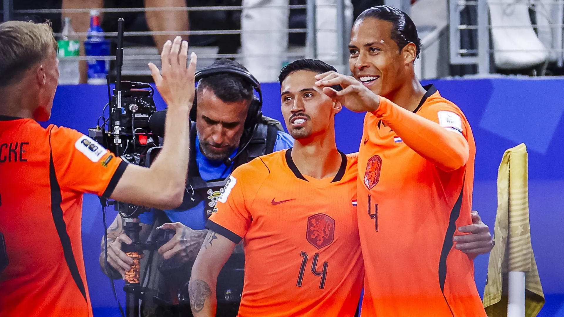 Virgil van Dijk: The defense chief is celebrated by his teammates for making it 1-0.