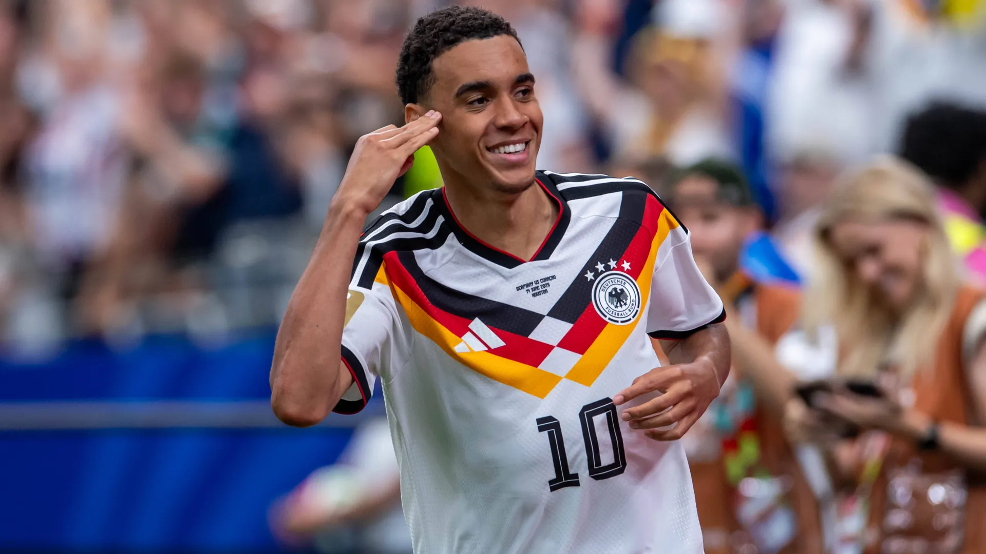 Jamal Musiala celebrating the goal against Curaçao: The Bayern star scored in Germany's World Cup opener. Jamal Musiala celebrating the goal against Curaçao: The Bayern star scored in Germany's World Cup opener.