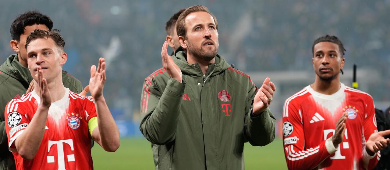 The Bayern players Joshua Kimmich (Germany), Harry Kane (England) and Michael Olise (France)
